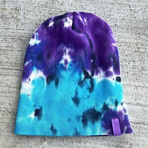 Psychworld Tie-Dye Knit Beanie Hat Purple Logo Stretch One Size Festival Hippie